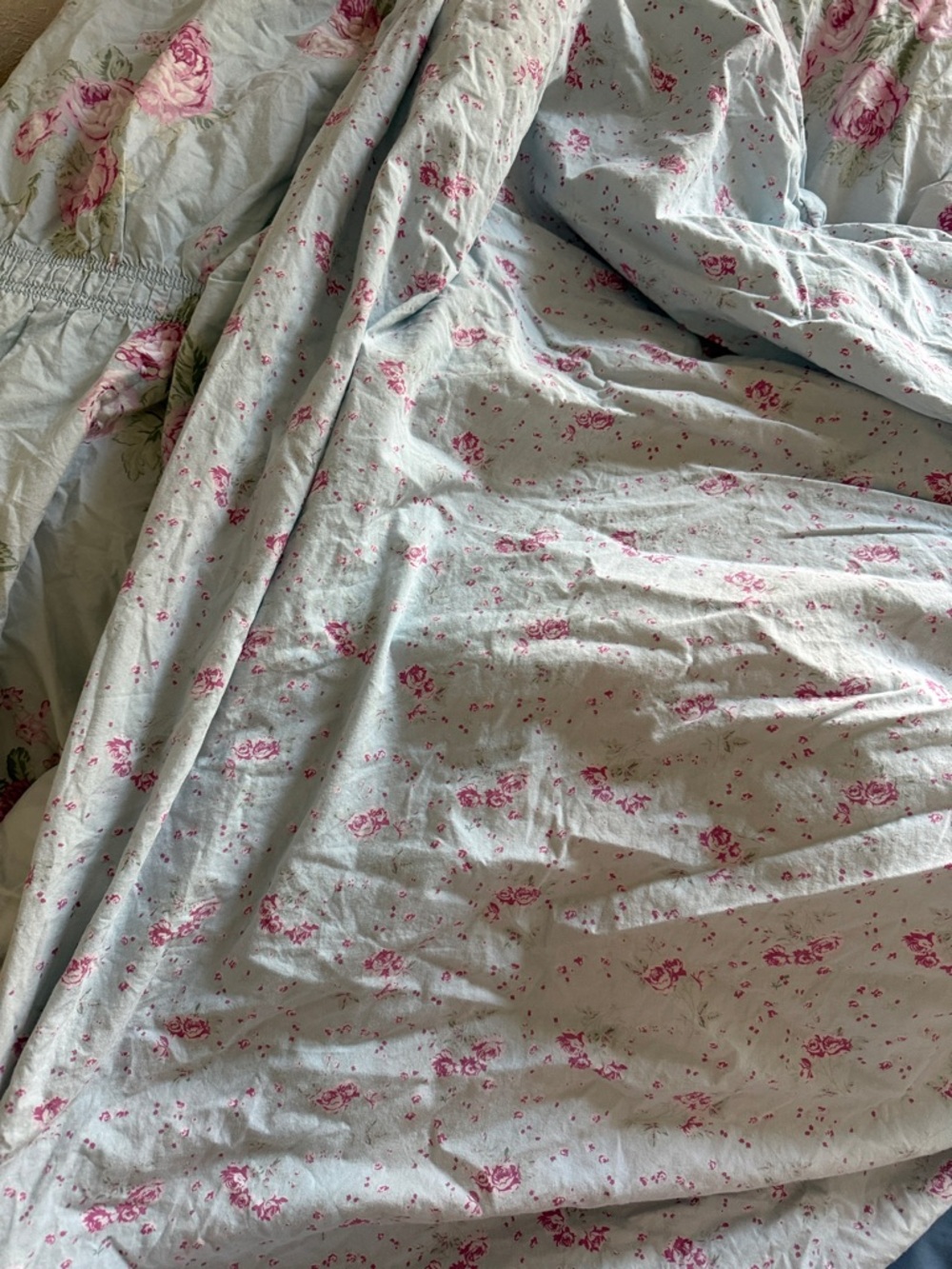 (Flawed) Shabby Chic Blue Floral Queen Duvet Cover 100% Cotton Natural Fibers - Picture 5 of 10